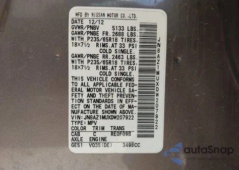 2013 Nissan Murano Sl from USA, damaged, VIN JN8AZ1MUXDW207922